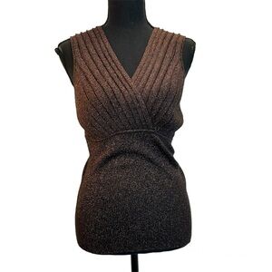 J Michaels metallic bronze brown glitter V-neck tank top knit blouse Sz L